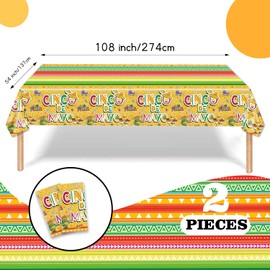 PARSUP 2PCS Cinco de Mayo Disposable Tablecloth Party Supplies, 108 × 54 inch, Mexico Theme Tablecloth Plastic Waterproof Tablecover Decorations