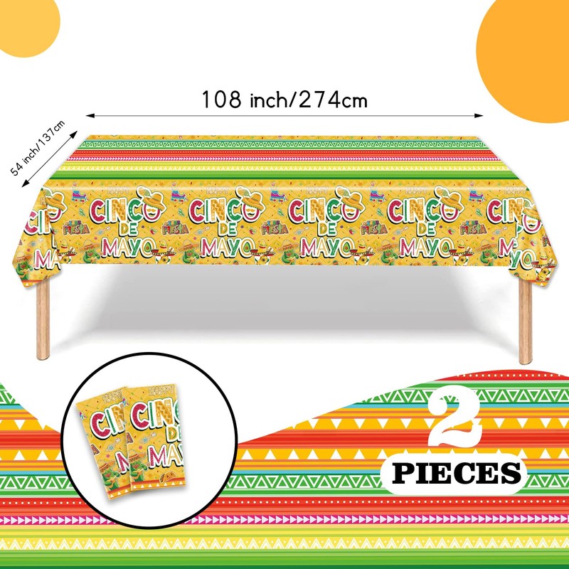PARSUP 2PCS Cinco de Mayo Disposable Tablecloth Party Supplies, 108