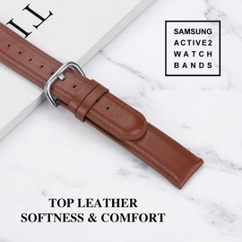 Blueshaweu 20mm Quick Release Soft Classic Genuine Leather Replacement Strap Watchband Compatible for Garmin vívoactive 5/Approach S12/S40/S42/D2 Air X10/Forerunner 245/55/645/Venu 2 Plus (Brown)