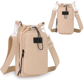 SGQTZDZQ Water Bottle Bag,Water Bottle Carrier with Shoulder Strap,Insulated Holder Bag with Phone Pocket for Walking Hiking Camping (Off White)