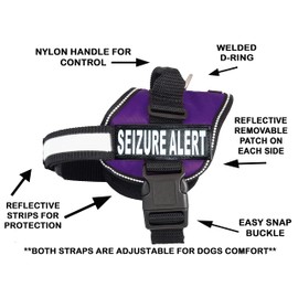 Doggie Stylz Seizure Alert Dog Vest Nylon no-Pull Dog Harness Comes with 2 Reflective Seizure Alert Interchangeable Patches. Fully Adjustable Reflective Straps with top Handle. XXS-XXL in 3 Colors.