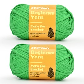 Crochet Yarn for Beginners, Chunky Cotton Yarn for Crochet and Knitting, Thick Amigurumi Yarn with Easy to See Stitches for Beginners Crochet Kit, Crochet Accessories, 2 x 50g/80m, Christmas Green