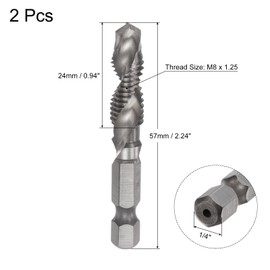 sourcing map 2 Pieces Combined Drill Tap TiAlN Coated Cobalt Spiral Cutting Tool Replacement M8 x 1.25