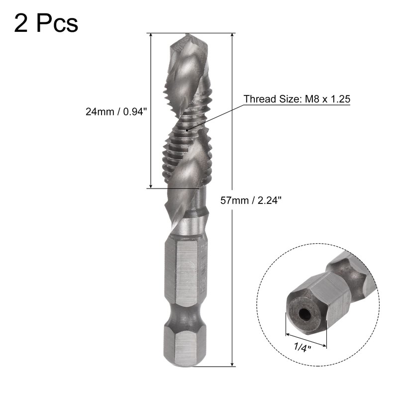 sourcing map 2 Pieces Combined Drill Tap TiAlN Coated Cobalt
