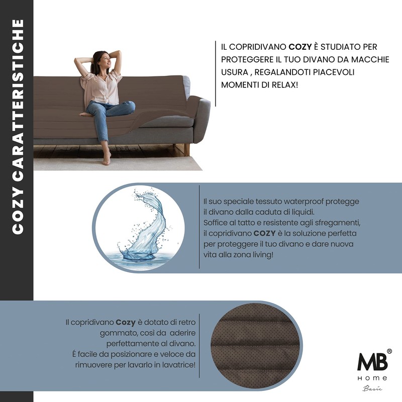 MB HOME Cozy Non-Slip Sofa Slipcover, Brown, Seat