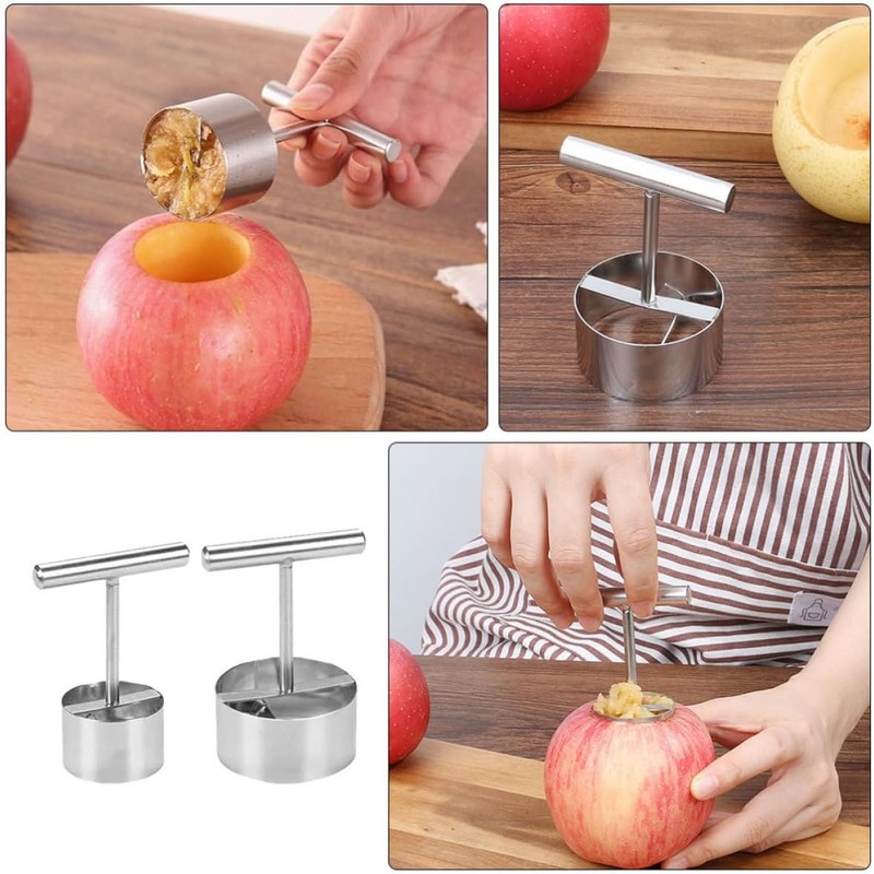 2 Piezas Descorazonador de Manzanas Plata de Acero Inoxidable