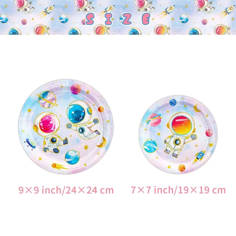 Space Astronaut Party Supply Pack, Pink and Blue, Plates, Tablecloth,