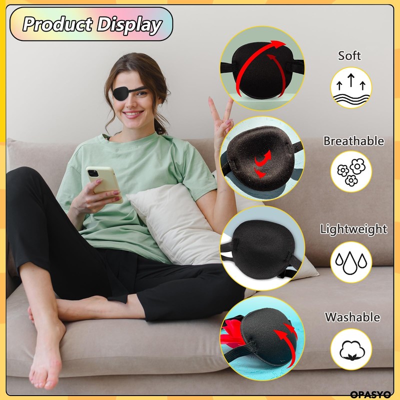 opasyo Eyepatch 2pcs Reusable Eye Patches,3D Adjustable Eye Patch for