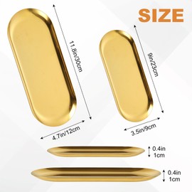 AKOLAFE 4PCS 304 Stainless Steel Serving Tray Set Gold Platters for Serving Food Large Metal Trays Decorative 12" 9” Long Plate Oval Storage Trays Thickened Serving Dishes for Party Buffet Sushi Snack