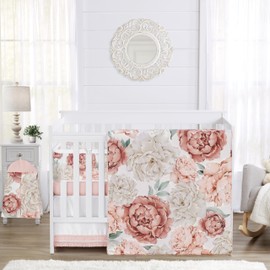 Sweet Jojo Designs Blush Pink Boho Shabby Chic Floral Girl Baby Crib Bedding Set Infant Nursery Room BreathableBaby Breathable Mesh Crib Liner Blanket Fitted Sheet Skirt 6p Ivory Bohemian Watercolor