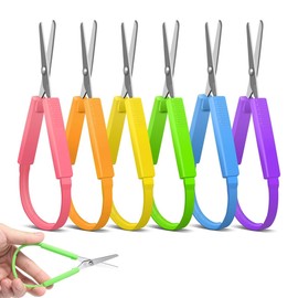 Mini Loop Scissors for Kid and Teens, 6-Pack Colorful Looped, Adaptive Design, Right and Lefty Support Easy-Open Squeeze Handles, for Special Needs (5.3 in)