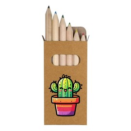 6 x 'Cute Kawaii Cactus' Short 85mm Pencils/Coloured Pencil Set (PE00067318)