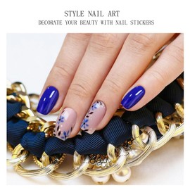 JMEOWIO Gel Nail Stickers Blue Pink Flower Semi Cured Gel Nail Strips Wraps UV/LED Nail Supplies Nail Art Design Decoration Accessories