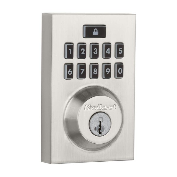 Kwikset 914 Contemporary Keypad SmartCode Electronic Deadbolt Smart Lock featuring SmartKey Security and ZigBee 3.0 Technology in Satin Nickel