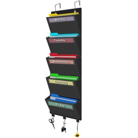 Organizador de archivos semanal para colgar en la puerta, organizador de pared de carpetas colgantes con 5 bolsillos grandes para papeles, gráficos, c