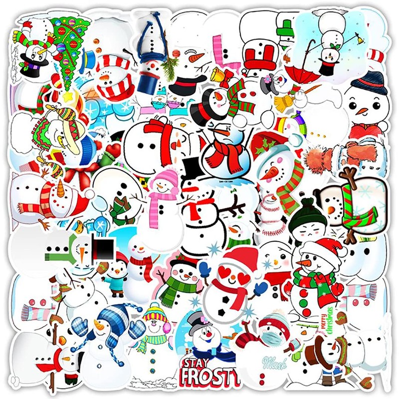 Kawaii Winter Snowman Stickers, 50 Pcs Christmas Window Snowman DIY