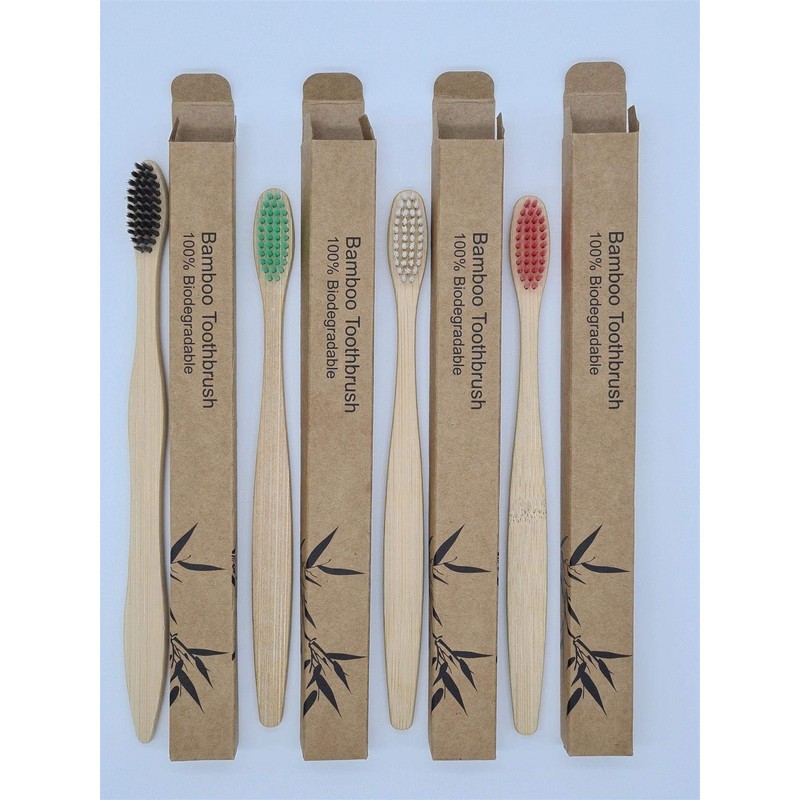 Bamboo Toothbrushes Solft Bristles, Pack of 4 Family Eco-Friendly Wooden