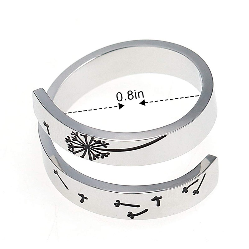 Gleamart Inspirational Ring Stainless Steel Engraved Dandelion Flower Ring Gift