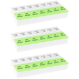 3 x Wellgro® tablet box for 7 days, 2 compartments per day, 18.5 x 9.5 x 3.5 cm (L x W x H), colour selectable, colour: green