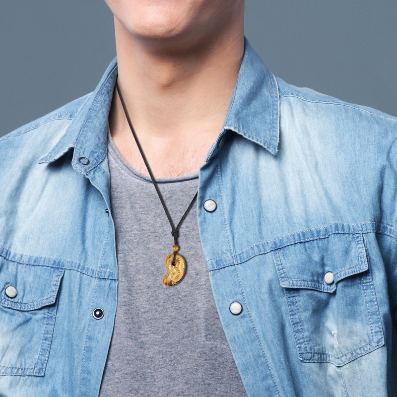 Koai Natural Stone Power Stone Lucky Amulet Magatama Necklace, Adjustable
