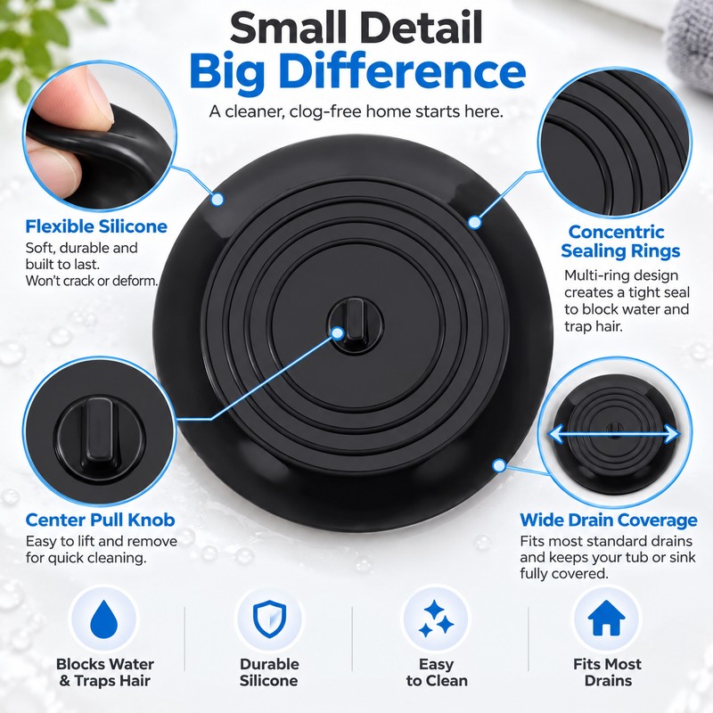6-Inch Silicone Drain Stopper for Sink & Tub – Flexible