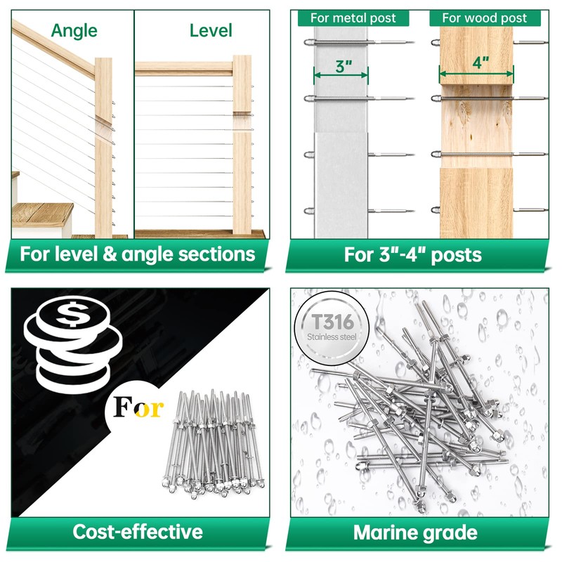 Muzata 20 Pack 1/8" Cable Railing Hardware Kit Hand Swage