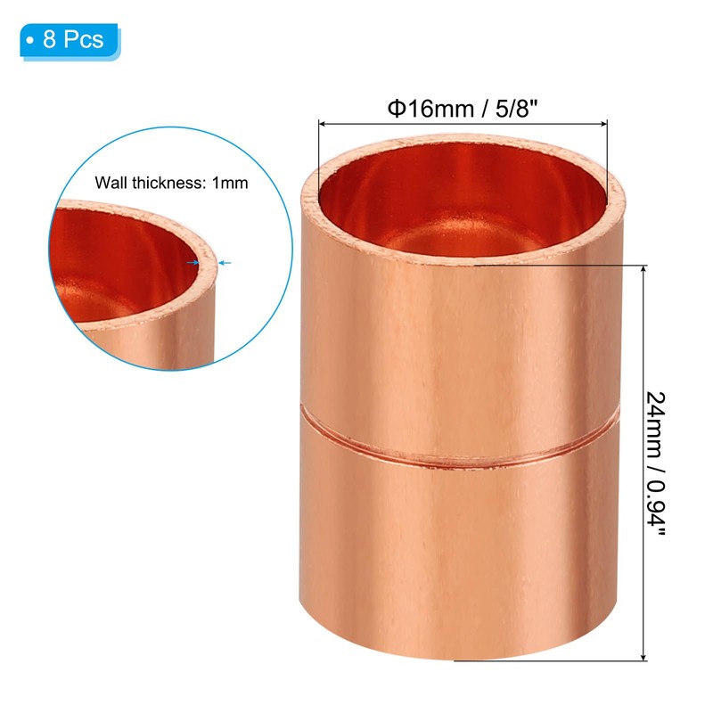 PATIKIL 5/8 Inch ID Copper Coupling Fittings, 8 Pcs Rolled