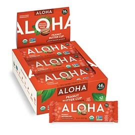 ALOHA Organic Plant Based Protein Bars - Peanut Butter Cup Bar - 12 Bars, Vegan, Low Sugar, Gluten-Free, Paleo, Low Carb, Non-GMO, No Stevia, No Erythritol