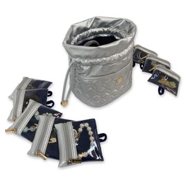 PurseN, Ultra Jewelry Organizer - Silver | 10 Removable Pouches | Converts to Evening Bag | Fits Small to Large Jewelry | Individual Clear View Zippered Pouches for Organizing at Home & Travel