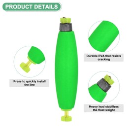 M METERXITY 10-Pack Fishing Bobbers Floats, 77mm EVA Foam Weighted Bobbers for Crappie/Bluegill/Trout Bass/Catfish, Clip-on Floats Slip Corks Floaters Strong Buoys [Green]