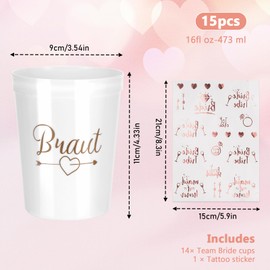 MICHIHOMIE Pack of 14 JGA Mugs, Bride and Team Bride Cups with Tattoos Set, Jga Accessories Women for Bachelor Party, Bride to be Decoration for Engagement Party, Stag Night Party