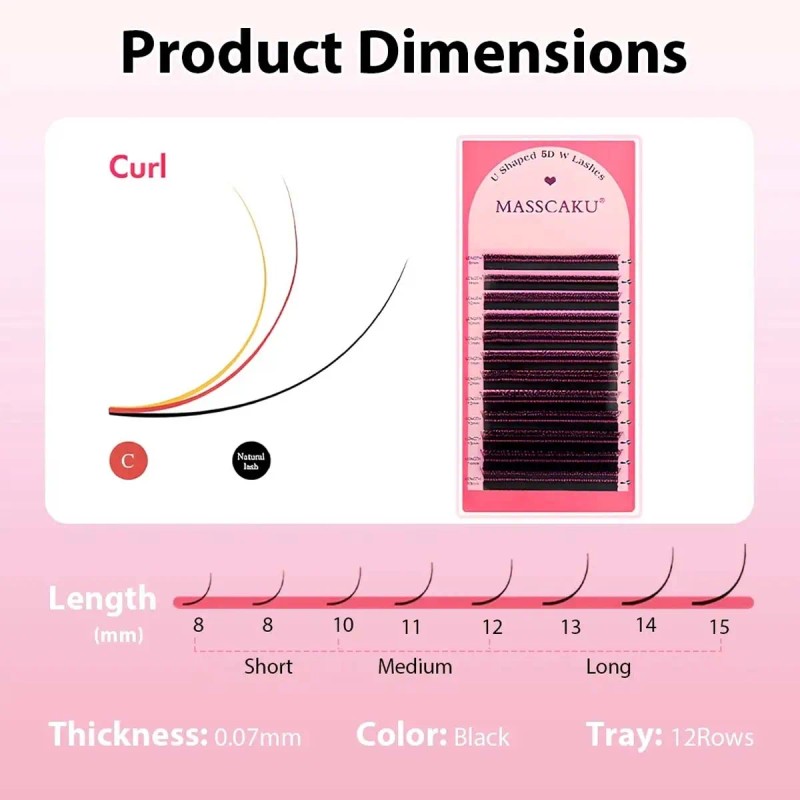 Extensiones De Pestañas Masscaku Mink U-5d 8-15mm Mix