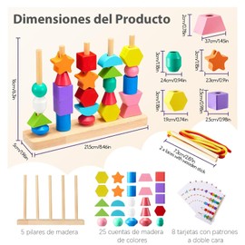 Juguetes Montessori Secuenciación de Cuentas, Material Didáctico Preescolar, Juguetes Didácticos para Bebés 1 2 3 4 5 Años, Clasificación y Apilamiento, Juego Educativo de Habilidades Motoras Finas