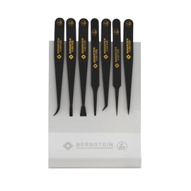 BERNSTEIN ESD Tweezers Set of 7 Made of Antistatic Plastic with Holder - Ideal for Electronics, Precision Mechanics & Laboratory