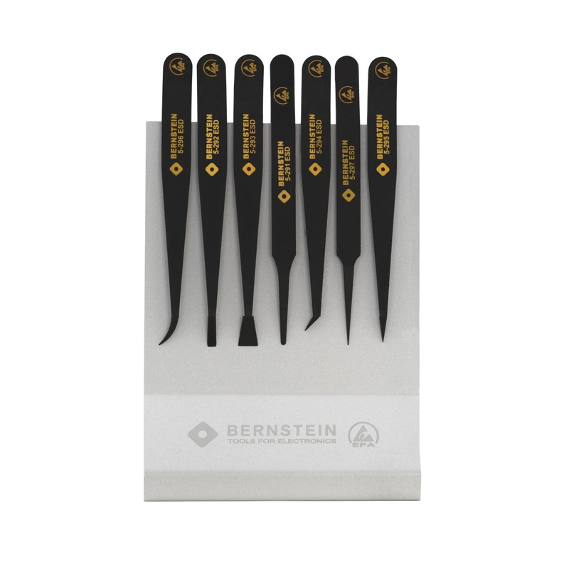 BERNSTEIN ESD Tweezers Set of 7 Made of Antistatic Plastic