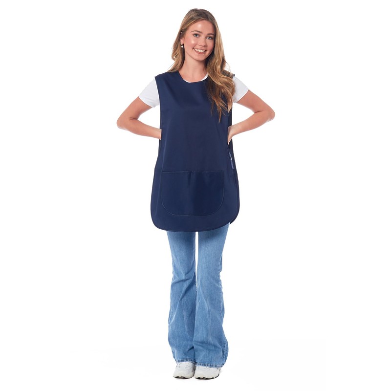 Ladies Plain With Matching Piping Tabard Apron Overalls Front Pocket
