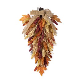 Glitzhome 28'' Artificial Fall Teardrop Swag, Autumn Harvest Multi-Colored Sorghum Door Swag, Hanging Flower Wreath for Thanksgiving Fall Front Door Window Wall Decor