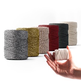 Ledent Macrame Yarn (1 mm, 6 x 65 m, Set of 6 Colours) Double Twisted - Rope for Macrame Made from 100% Recycled Cotton Yarn - Macrame Yarn Set of 6 Festive Colours, Christmas Packaging