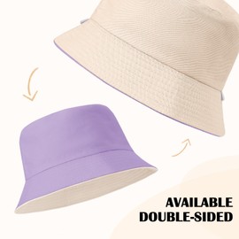 TOMEEK Fishing Hat Men's Bucket Hat Women's Sun Hat Reversible Fishing Hats Cotton Summer Hat Unisex Fishing Hat Double-Sided Leisure Hat Foldable Plain, Purple-beige