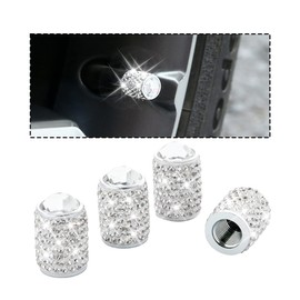 zipelo Bling Valve Stem Caps, 4 Pack Crystal Rhinestone Car Tire Valve Covers, Dustproof Stem Cap for Auto Wheel, Sparkling Tire Air Valves Cover, Universal for Most Vehicles (White)