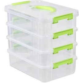Contenedores de almacenamiento apilables y transportables, caja de almacenamiento para manualidades 4 niveles con asa y tapa, contenedores organizadores portátiles plástico verde para el hoga