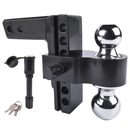 Aluminum Black Adjustable Trailer Hitch Fits 2" Receiver, 6" Drop/Rise Drop Hitch, 12500 LBS, Ball Mount, 2" and 2-5/16" Dual Towing Ball w/Double Locks Vahaha