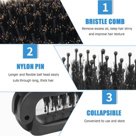 Ancable 2Pcs Travel Folding Hair Brush, Collapsable Portable Pocket Boar Bristle for Thin/Thick Hair, Mini Hairbrush for Men Women Kids, Wet/Dry Hair, Restore Shine, Black