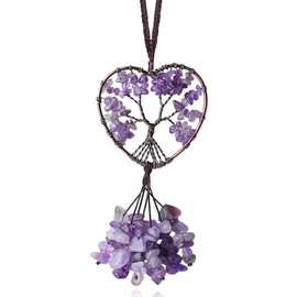 MAIBAOTA Amethyst Heart Shape Tree of Life Crystals Stone Decor Room Wall Decor Hippie Boho Meditation Hanging Ornament Gifts for Women