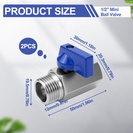 WJMY 2 x mini ball valves (1/2 inch female x 1/2 inch male thread), carbon steel shut-off valve 1/2 inch, DN15, pearl nickel anti-rust (blue, 1/2 inch (female x AG))