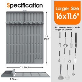 Snuggery Silicone Griddle Tool Mat for Blackstone, 16"x11.5" Easy to Clean Heat Resistant Non-Stick Antislip Spatula Mat for Outdoor Grill BBQ Cooking Kitchen Counter (Gray)