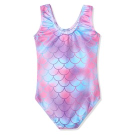 HOZIY - Maillot de gimnasia para niñas, diseño de unicornio, rosa, morado, brillante, ropa deportiva de secado rápido, Sirena púrpura sin mangas, 9-10 Años