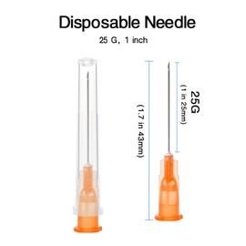 Vitaheal 100Pcs 25 Ga 1 Inch Needle, Luer Lock, Industrial Accessories, Sterile Individual Package for Lab Scientific Measuring, Refilling Inks, Plant and Industry