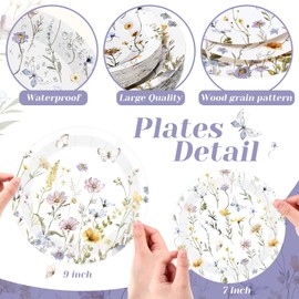 Pickmesh 60 Pcs Wildflower Paper Plates 9 in and 7 in Disposable Floral Dinner Plates Watercolor Spring Flower Dessert Party Dinnerware for Tea Party Birthday Baby Shower Bridal Shower
