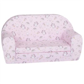 Delsit Toddler Couch & Kids Sofa - European Made Children's 2 in 1 Flip Open Foam Double Sofa - Kids Folding Sofa, Toddler Sofa Bed - Comfy fold Out Lounge (Unicorns and Rainbows Pink)